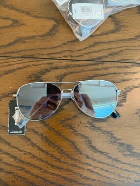 Express Aviator Sunglasses - Silver Frame with Blue Mirrored Lenses